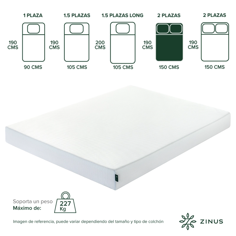 COLCHÓN ZINUS 2 PLAZAS ESPUMA COOLING GEL 150 X 190 X 15 CM - 2