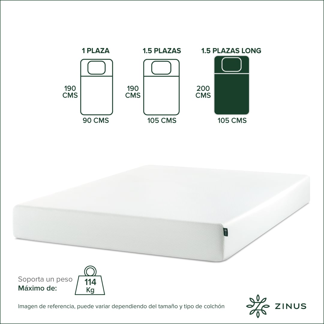 COLCHÓN ZINUS 1.5 PLAZAS ESPUMA GREEN TEA LONG 105 X 200 X 25 CM - 3