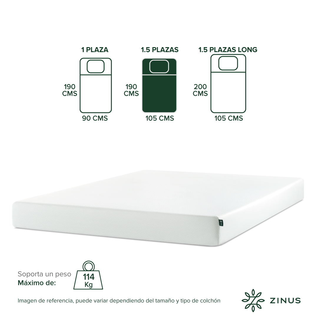 COLCHÓN ZINUS 1.5 PLAZAS ESPUMA GREEN TEA 105 X 190 X 15 CM - 3