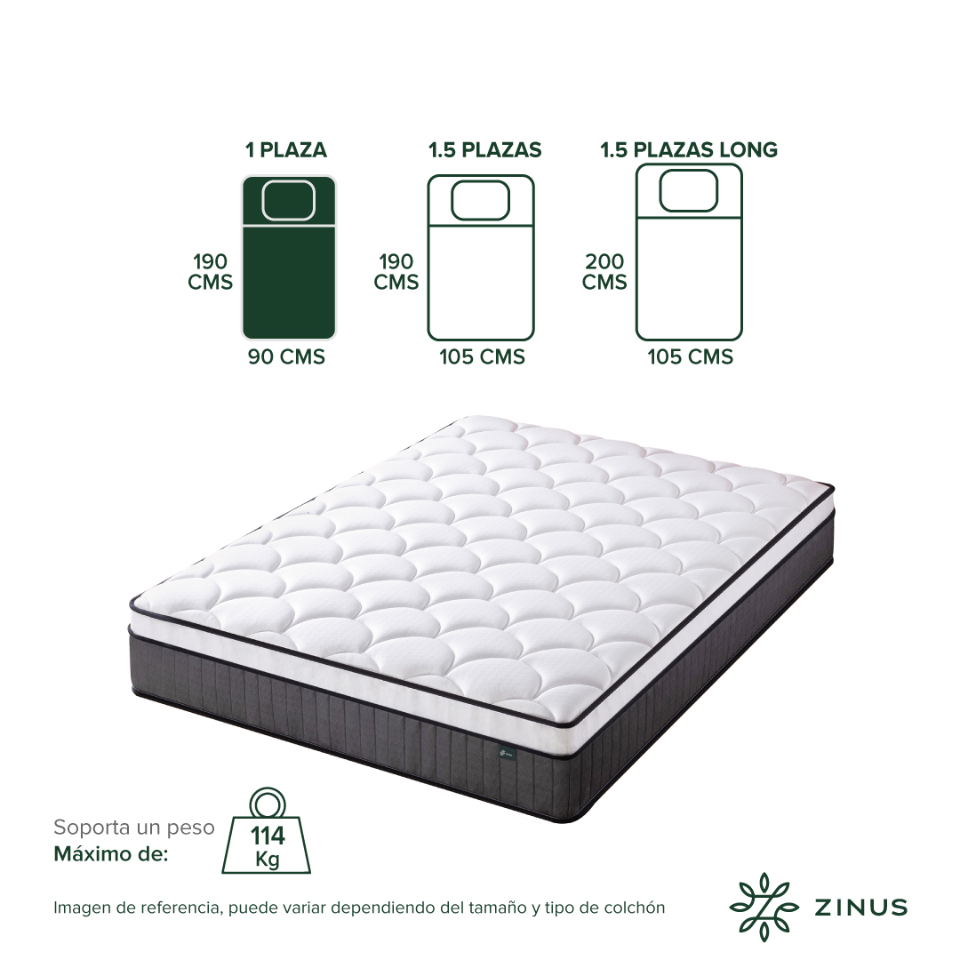 COLCHON ZINUS 1 PLAZA 90X190X30CM ESPUMA Y RESORTES POCKET - 3