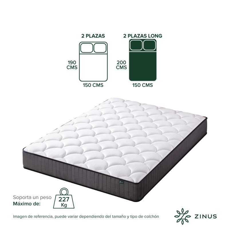 COLCHÓN ZINUS 2 PLAZAS LONG POCKET CLOUD 150 X 200 X 20 CM - 4