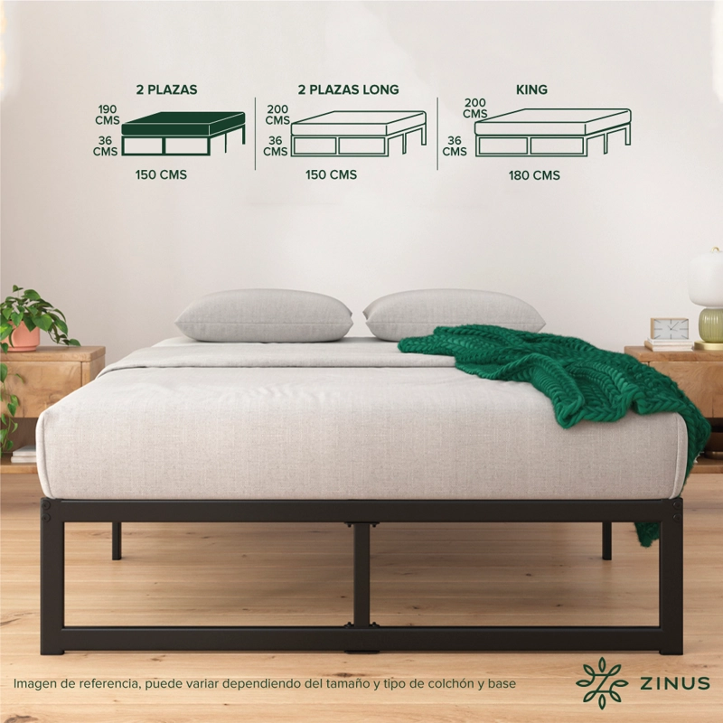 CAMA ZINUS ABEL COLCHÓN ESPUMA 2 PLAZAS 25CMS - 4