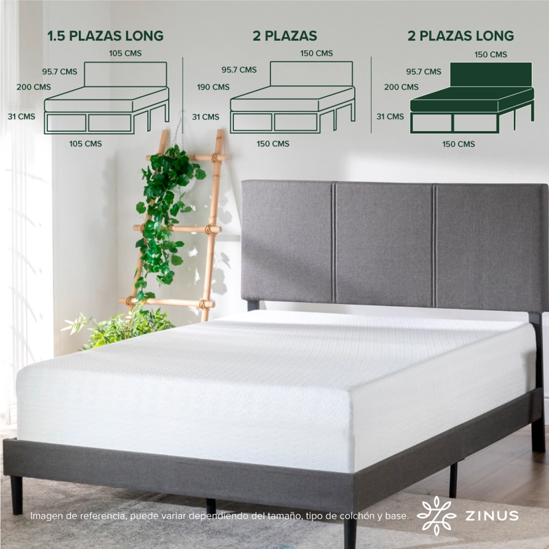 CAMA CAMBRIL CON RESPALDO ZINUS COLCHON ESPUMA 2P LONG 30CMS - 3
