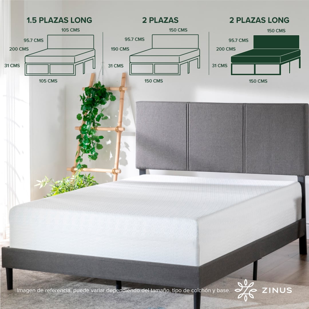 CAMA CAMBRIL CON RESPALDO ZINUS COLCHON ESPUMA 2P LONG 30CMS - 3