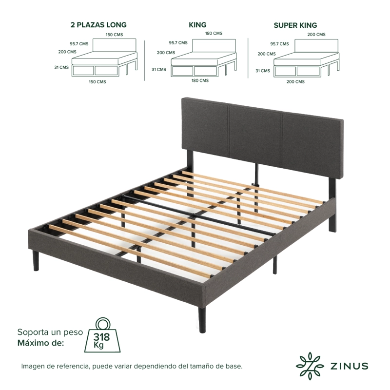 BASE CAMA ZINUS PREMIUM 1.5 PLAZAS LONG 105X200X30CM CAMBRIL CON RESPALDO - 3