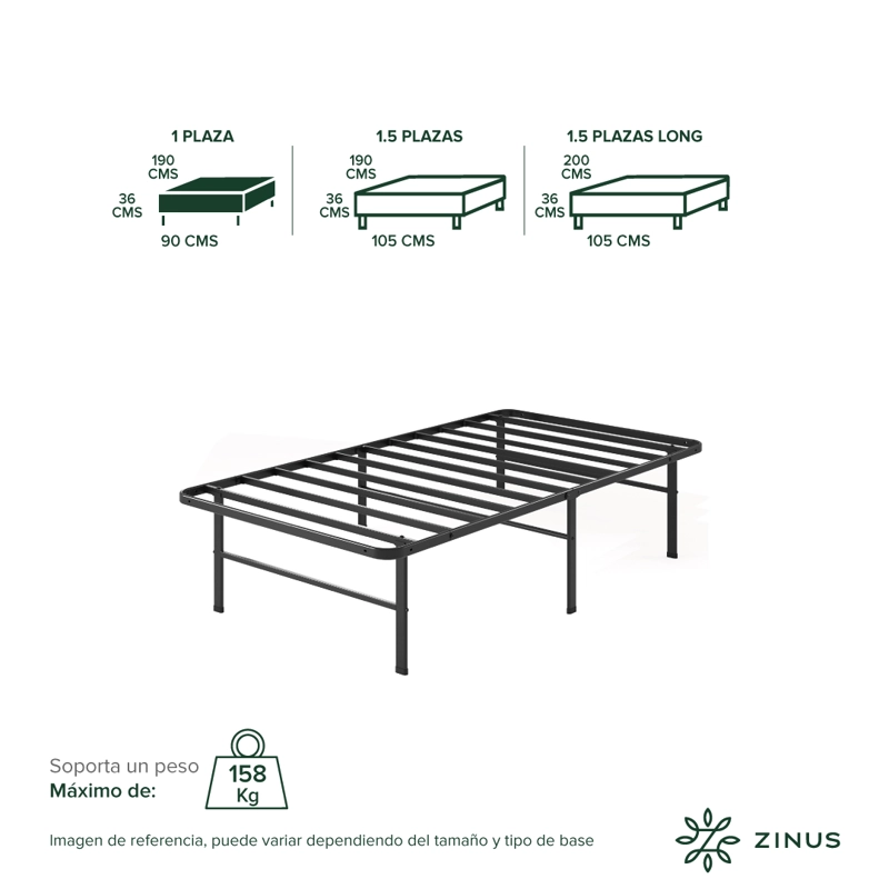 BASE DE CAMA  ZINUS  1 PLAZA 90X190X30CM RUMI - 3