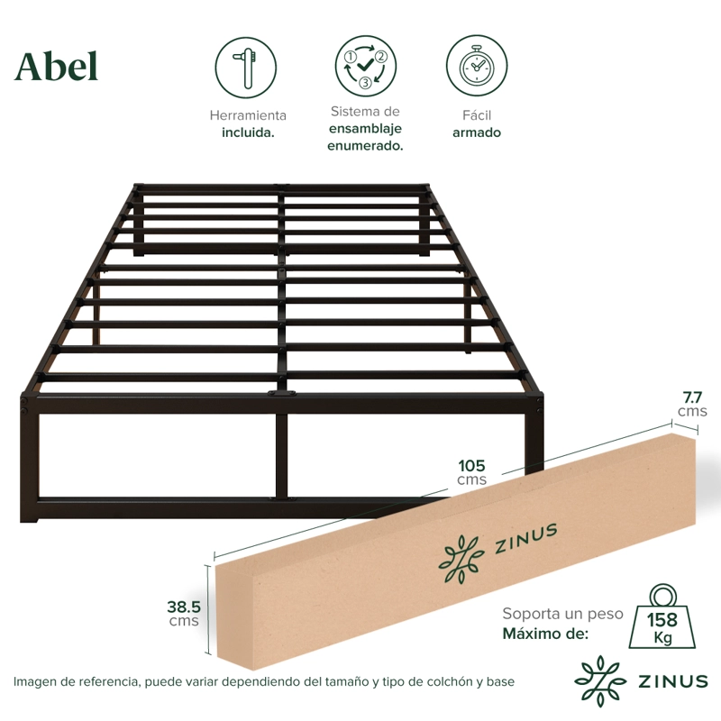 CAMA ABEL ZINUS RESORTES POCKET 1.5 PLAZAS LONG 25CMS - 5