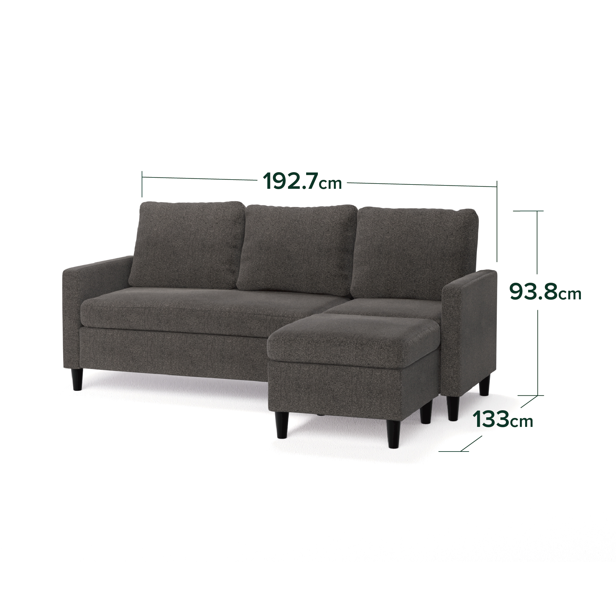 SOFA ZINUS HUDSON SECCIONAL 3 CUERPOS GRIS OSCURO - 2