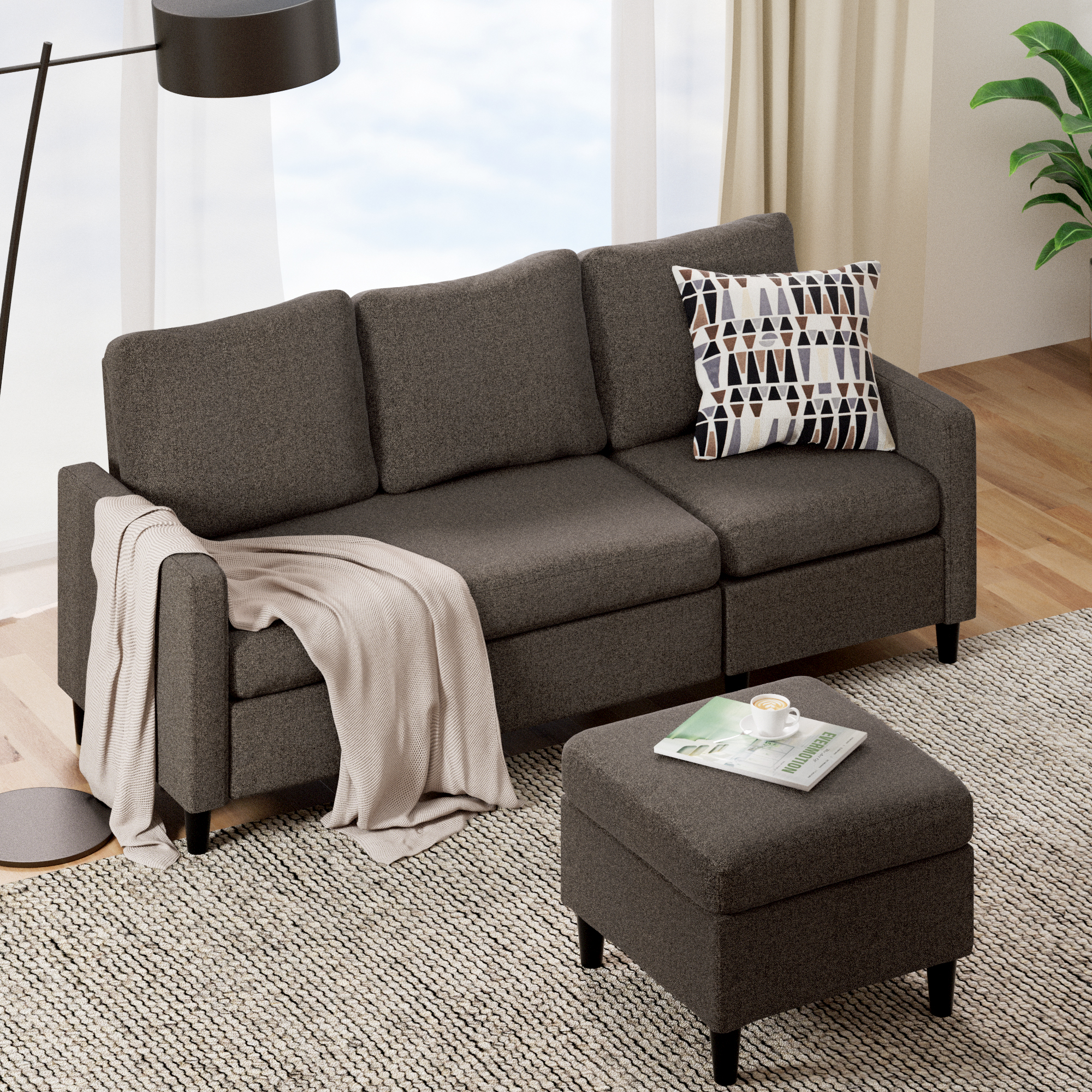 SOFA ZINUS HUDSON SECCIONAL 3 CUERPOS GRIS OSCURO - 5