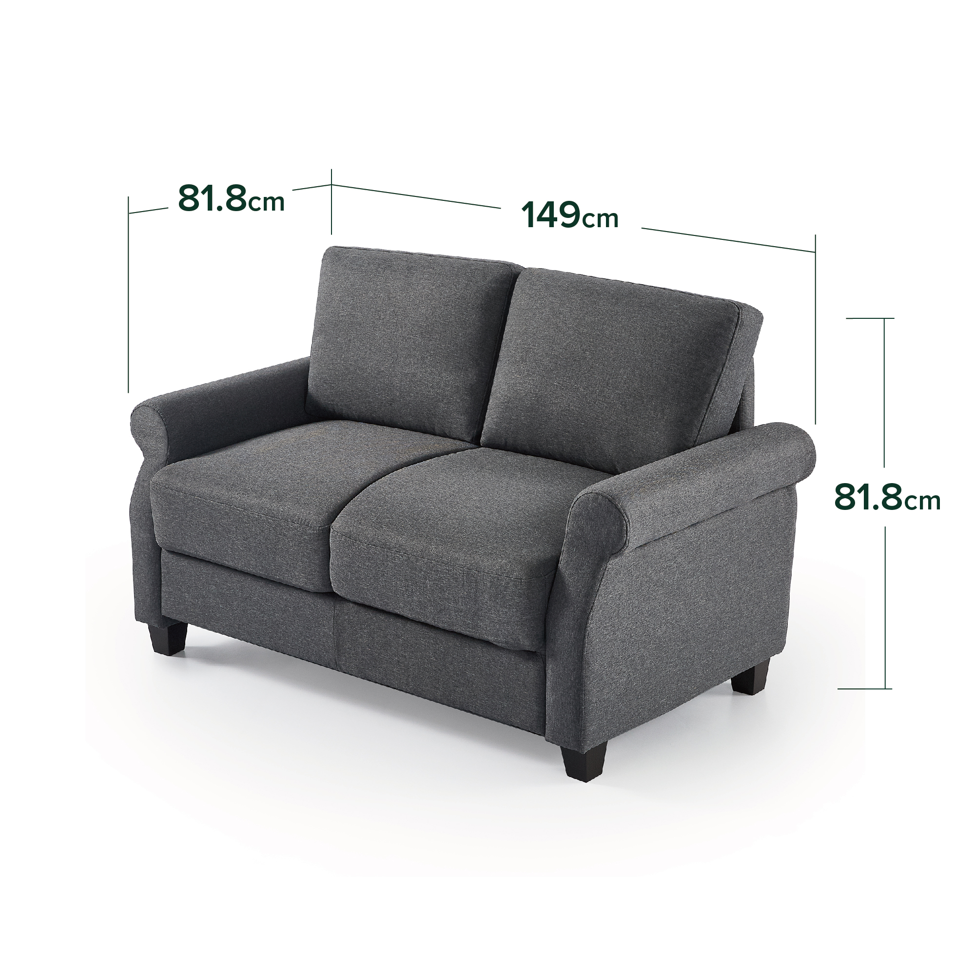 SOFA ZINUS JOSH 2 CUERPOS GRIS OSCURO - 2