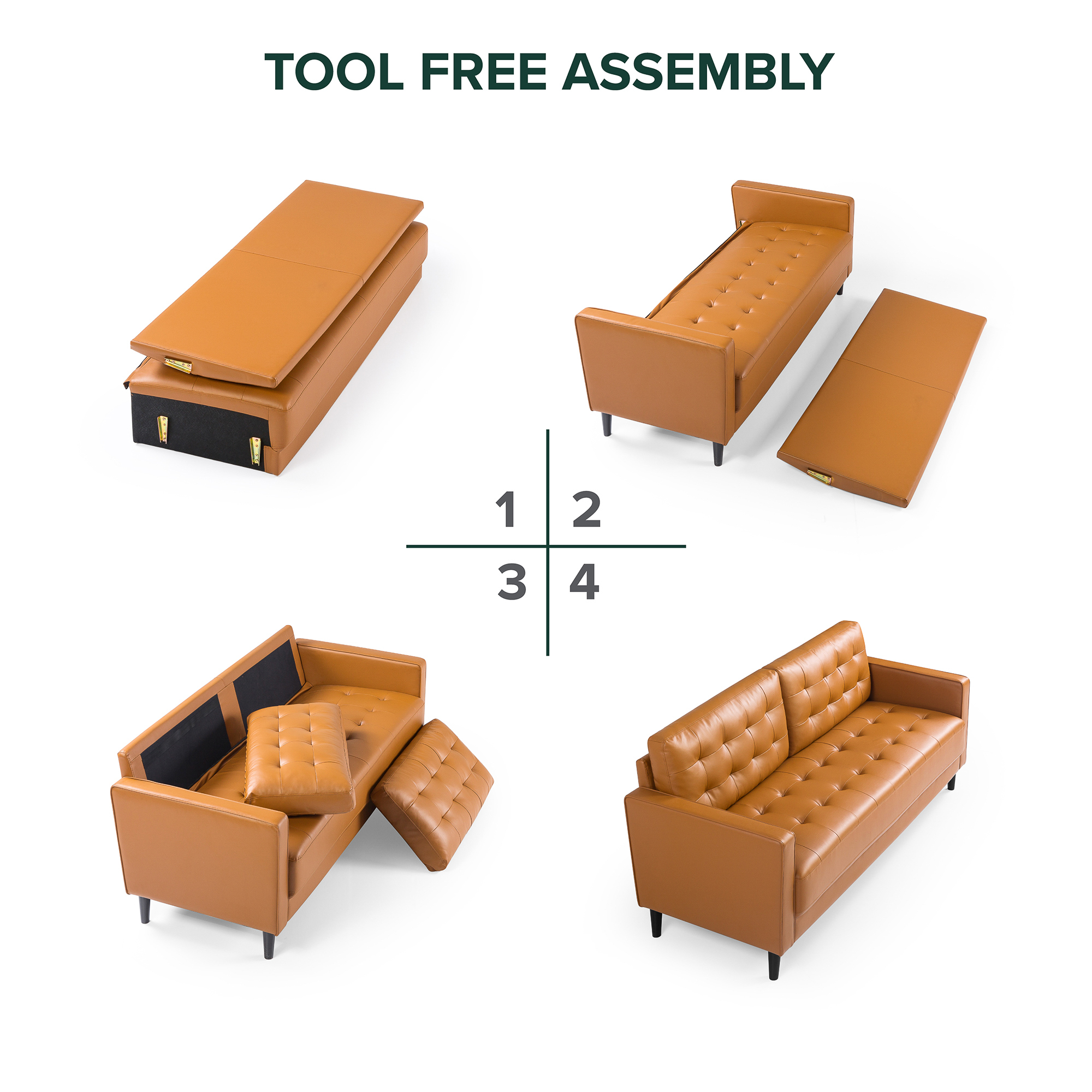 SOFA ZINUS BENTON 3 CUERPOS COGNAC - 5