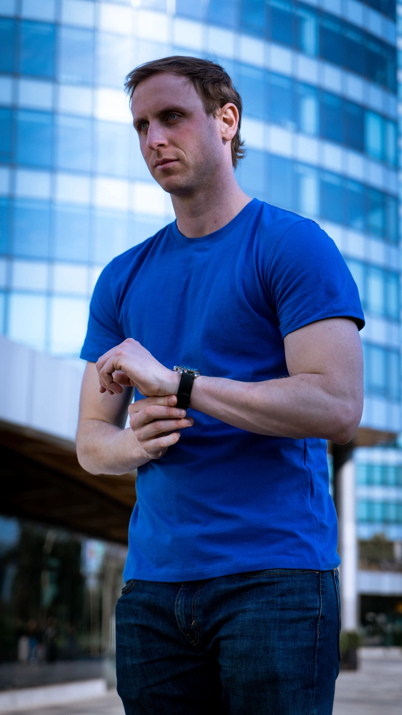 POLERA HOMBRE AURIOR AZUL ALGODÓN SPANDEX - 2