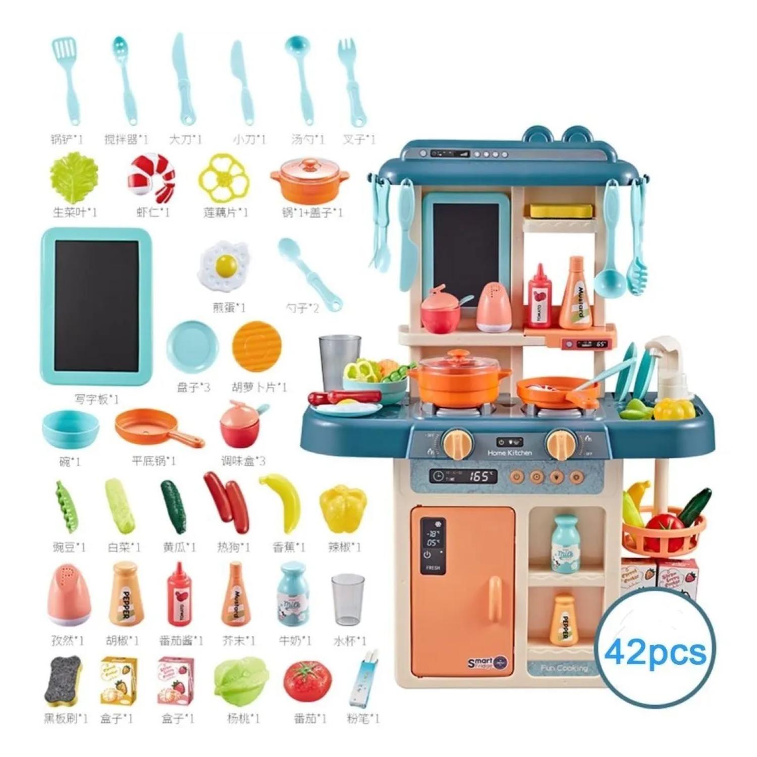 JUGUETE SET COCINA 42 PIEZAS LUZ SONIDO AZUL INFANTIL 63CM - 2