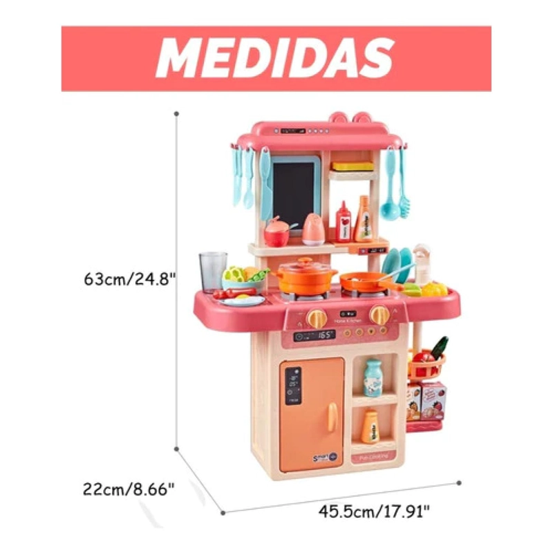 JUGUETE SET COCINA 42 PIEZAS LUZ SONIDO ROSADO INFANTIL 63CM - 2