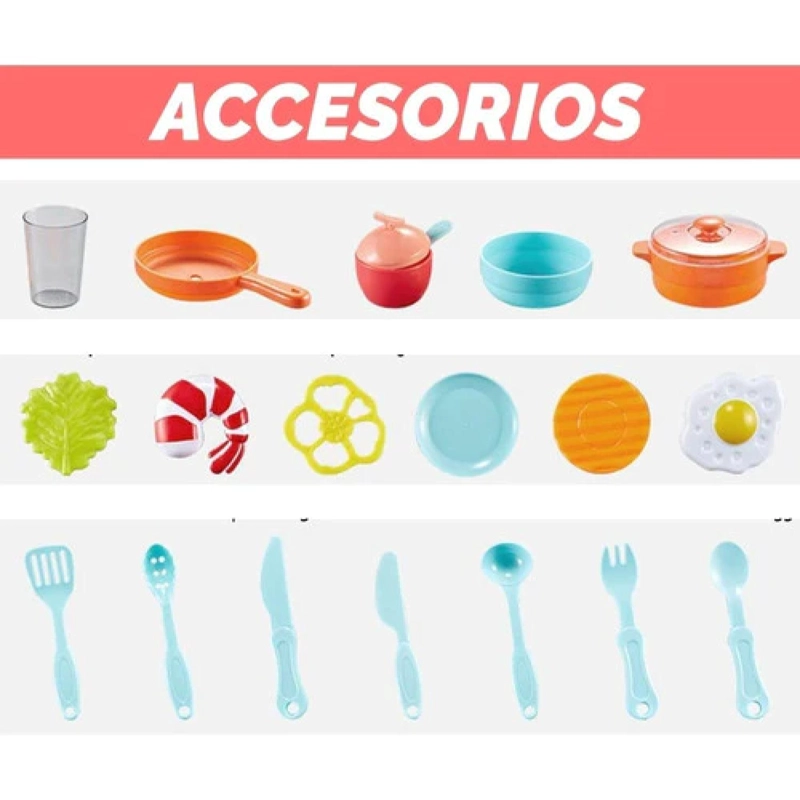JUGUETE SET COCINA 42 PIEZAS LUZ SONIDO ROSADO INFANTIL 63CM - 3