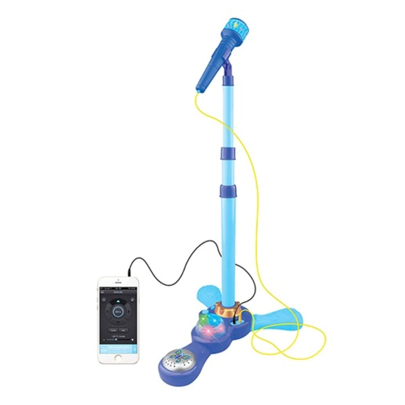 JUGUETE MICRÓFONO TOTAL CLICK KARAOKE PEDESTAL LUCES MP3 INFANTIL AZUL - 1