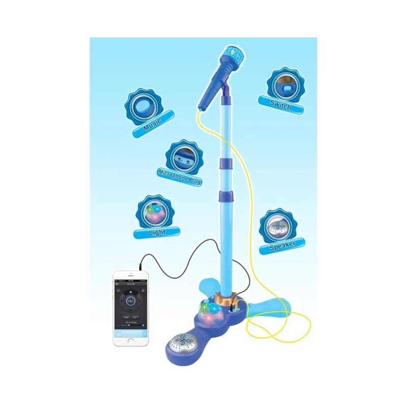 JUGUETE MICRÓFONO TOTAL CLICK KARAOKE PEDESTAL LUCES MP3 INFANTIL AZUL - 2
