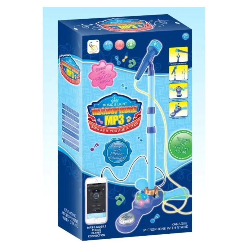 JUGUETE MICRÓFONO TOTAL CLICK KARAOKE PEDESTAL LUCES MP3 INFANTIL AZUL - 3
