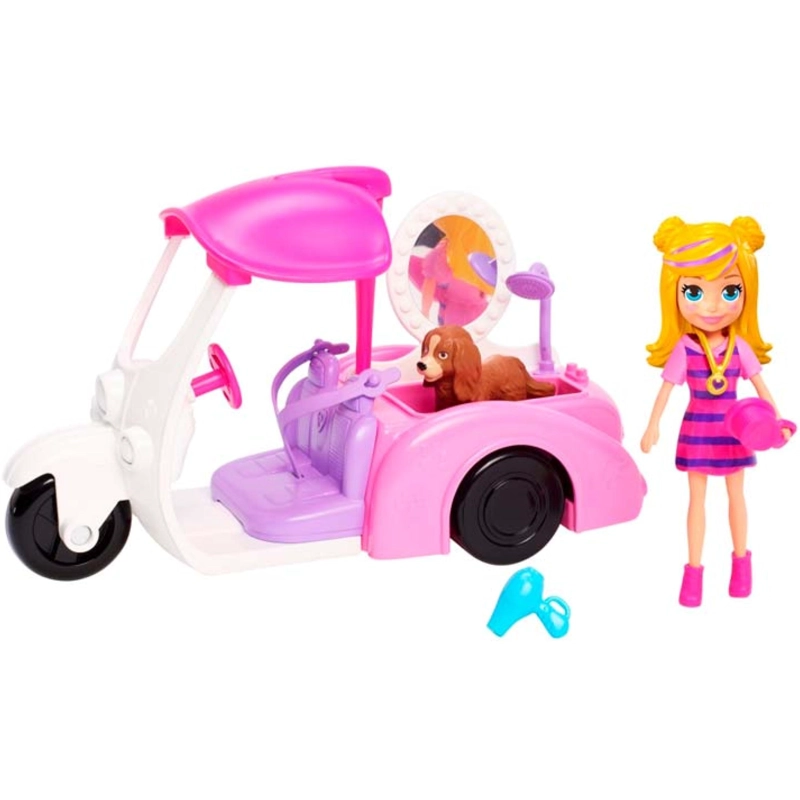 JUGUETE INFANTIL POLLY POCKET AUTO BAÑO PERRITOS ROSADO - 1