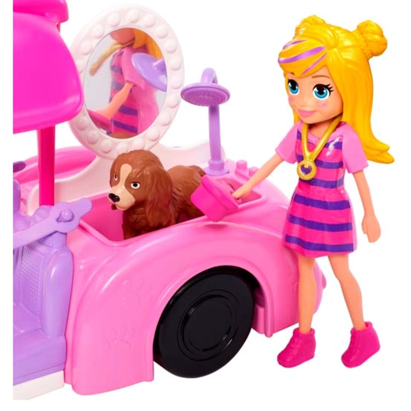 JUGUETE INFANTIL POLLY POCKET AUTO BAÑO PERRITOS ROSADO - 2