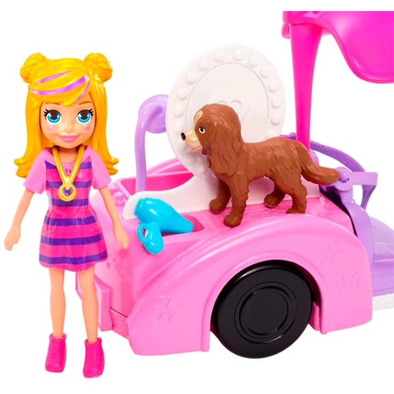 JUGUETE INFANTIL POLLY POCKET AUTO BAÑO PERRITOS ROSADO - 3
