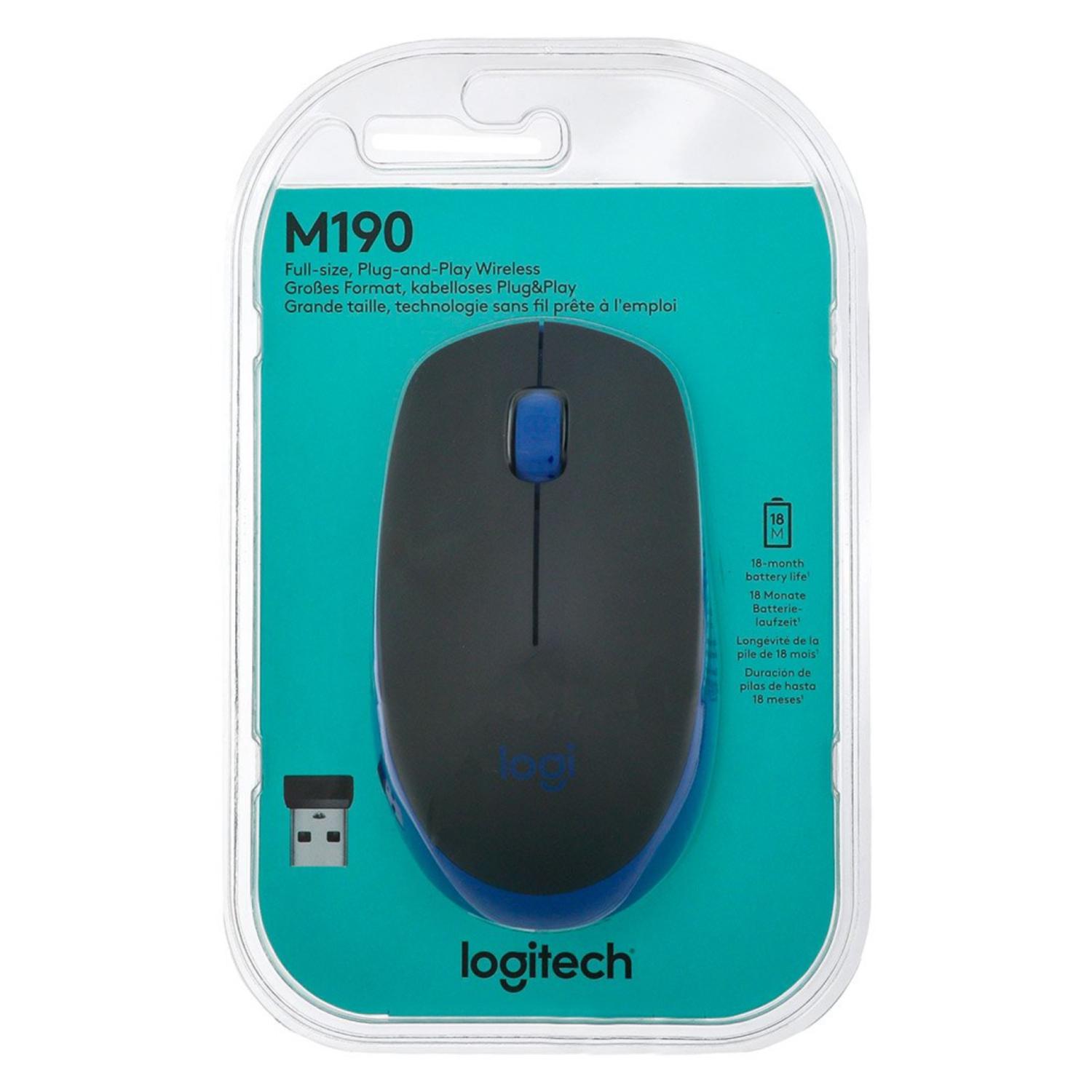 MOUSE INALAMBRICO 3B FULL SIZE M190 NEGRO AZUL LOGITECH - 3