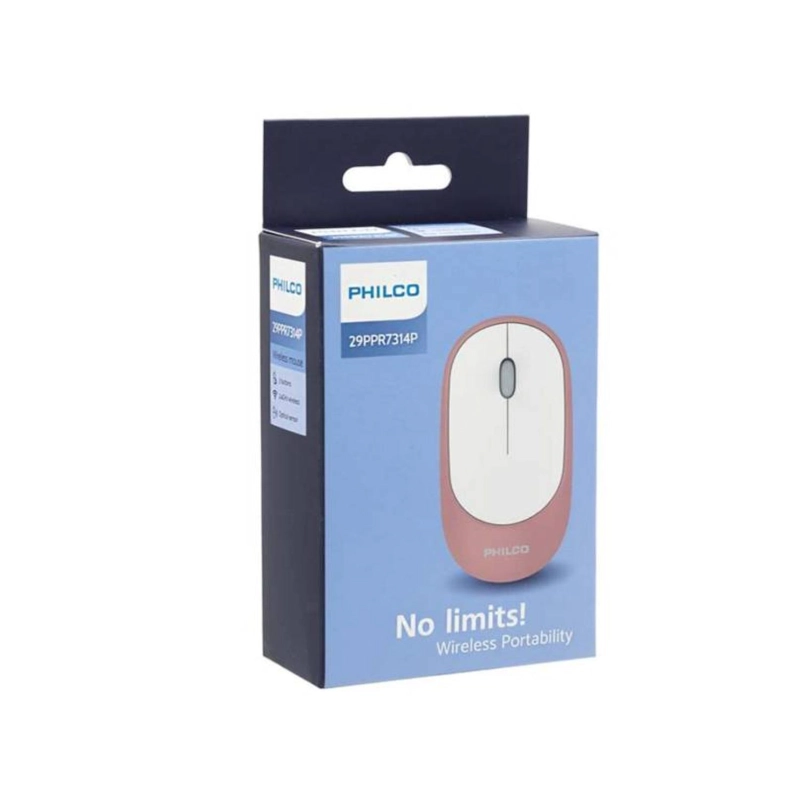 MOUSE INALÁMBRICO PHILCO USB SILENCIOSO 3 BOTONES ROSADO PRO - 3
