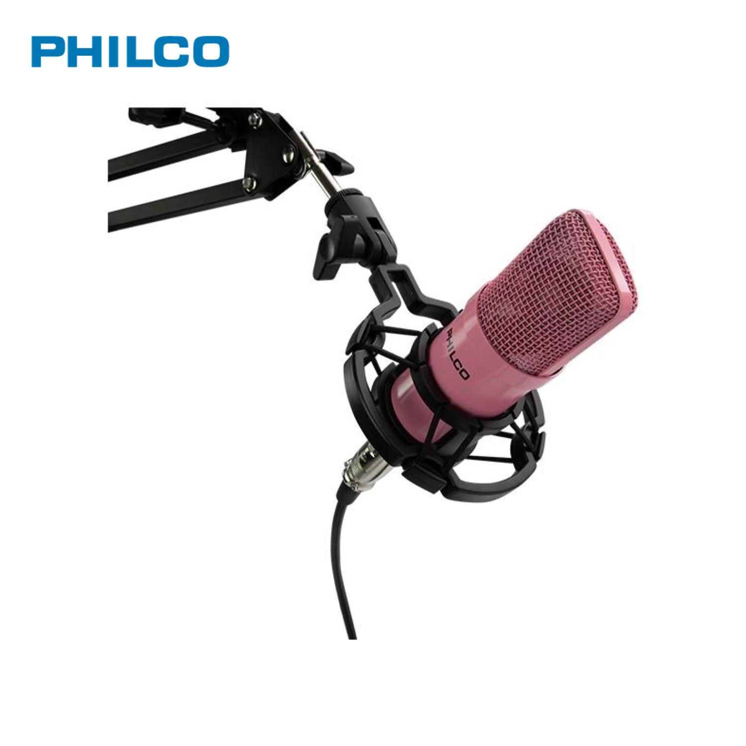 KIT PHILCO ESTUDIO MICRÓFONO ROSADO ANTIPOP ATRIL METÁLICO - 1