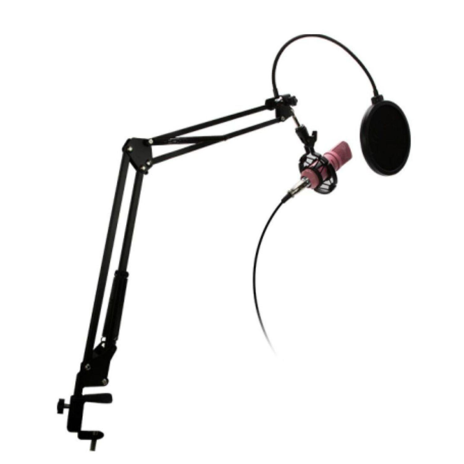 KIT PHILCO ESTUDIO MICRÓFONO ROSADO ANTIPOP ATRIL METÁLICO - 3