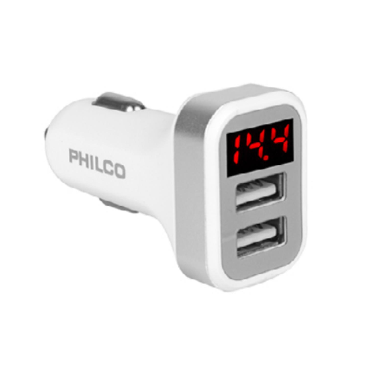 CARGADOR PARA AUTO DOBLE CON PANTALLA LED CARGA RAPIDA 3.1A BLANCO LD31A PHILCO - 1