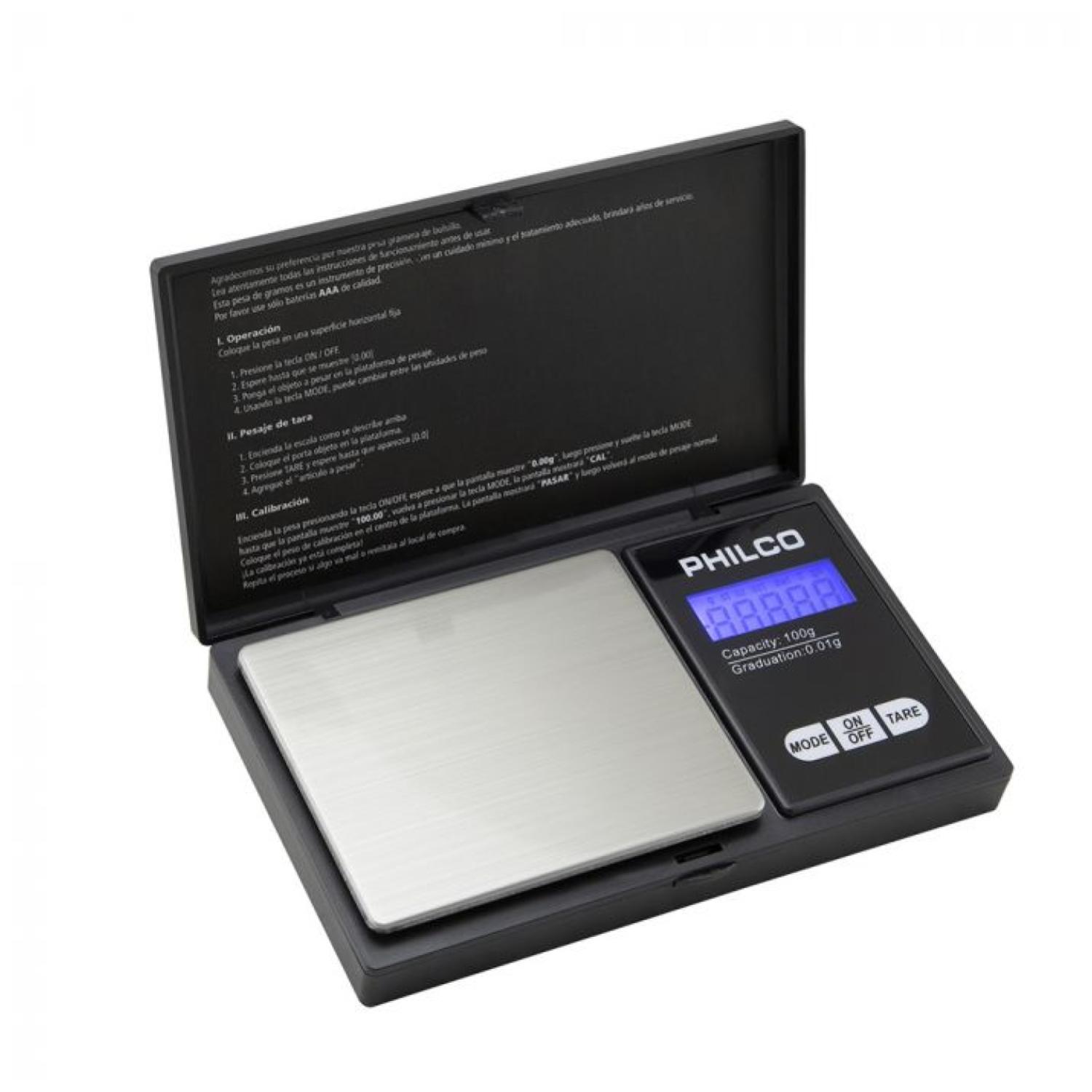 PESA GRAMERA DIGITAL PORTATIL 0.01 A 100 GRAMOS NEGRO PHILCO - 1