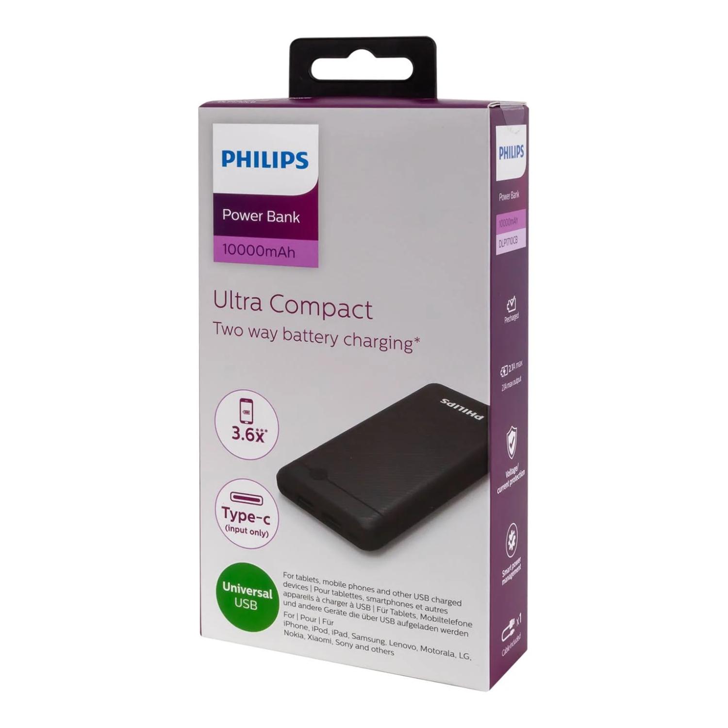 POWERBANK 10000MAH 2 USB CARGA RAPIDA EN COLOR NEGRO P1710CB PHILIPS - 2