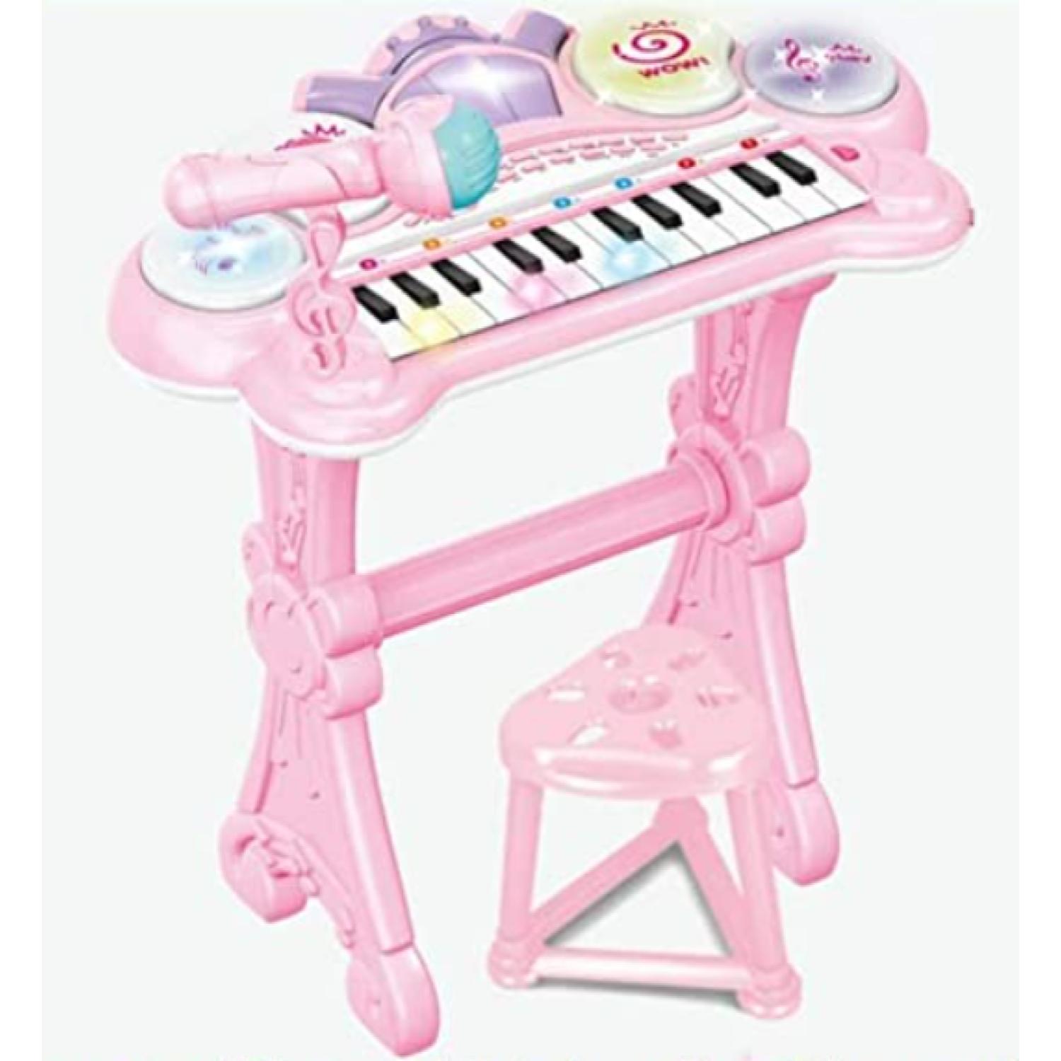 JUGUETE TECLADO PIANO MUSICAL CON MICROFONO ROSADO INFANTIL - 1