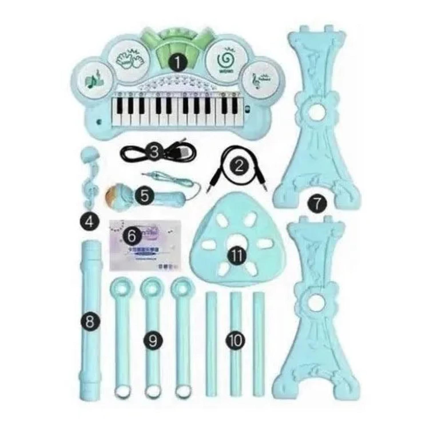 JUGUETE TECLADO PIANO MUSICAL CON MICROFONO CELESTE INFANTIL - 3