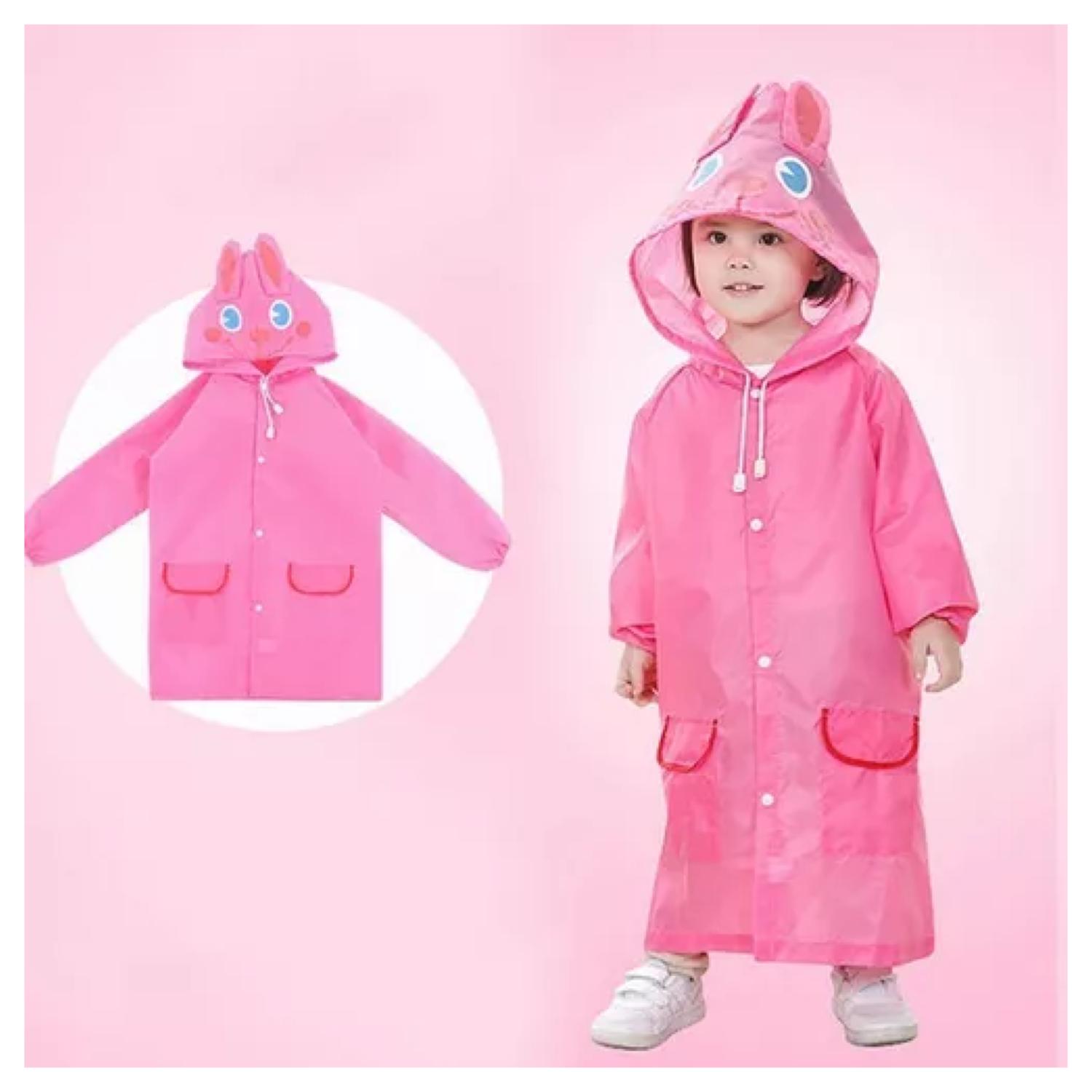PONCHO IMPERMEABLE CON GORRO PARA LLUVIA INFANTIL ROSADO - 2