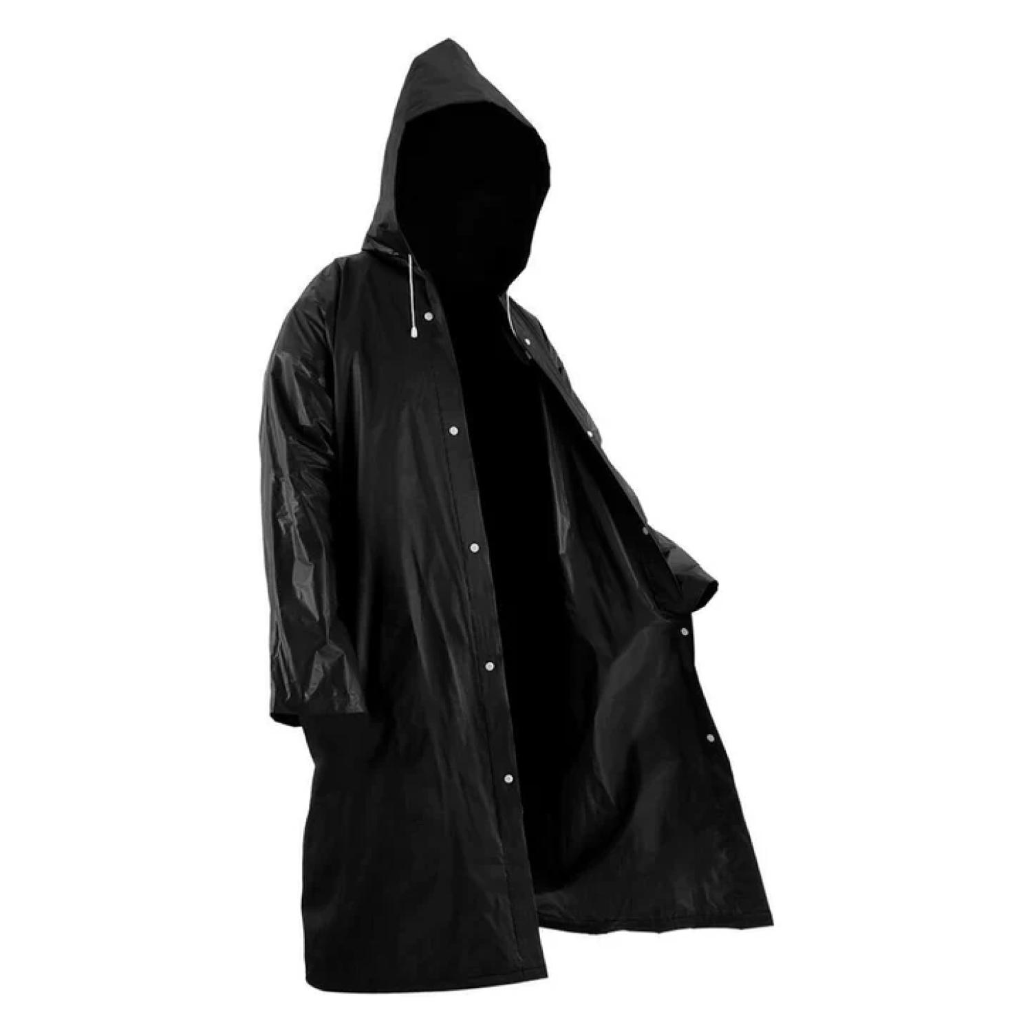 PONCHO IMPERMEABLE CON GORRO PARA LLUVIA NEGRO - 1