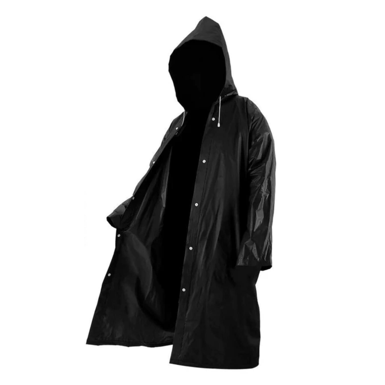 PONCHO IMPERMEABLE CON GORRO PARA LLUVIA NEGRO - 2