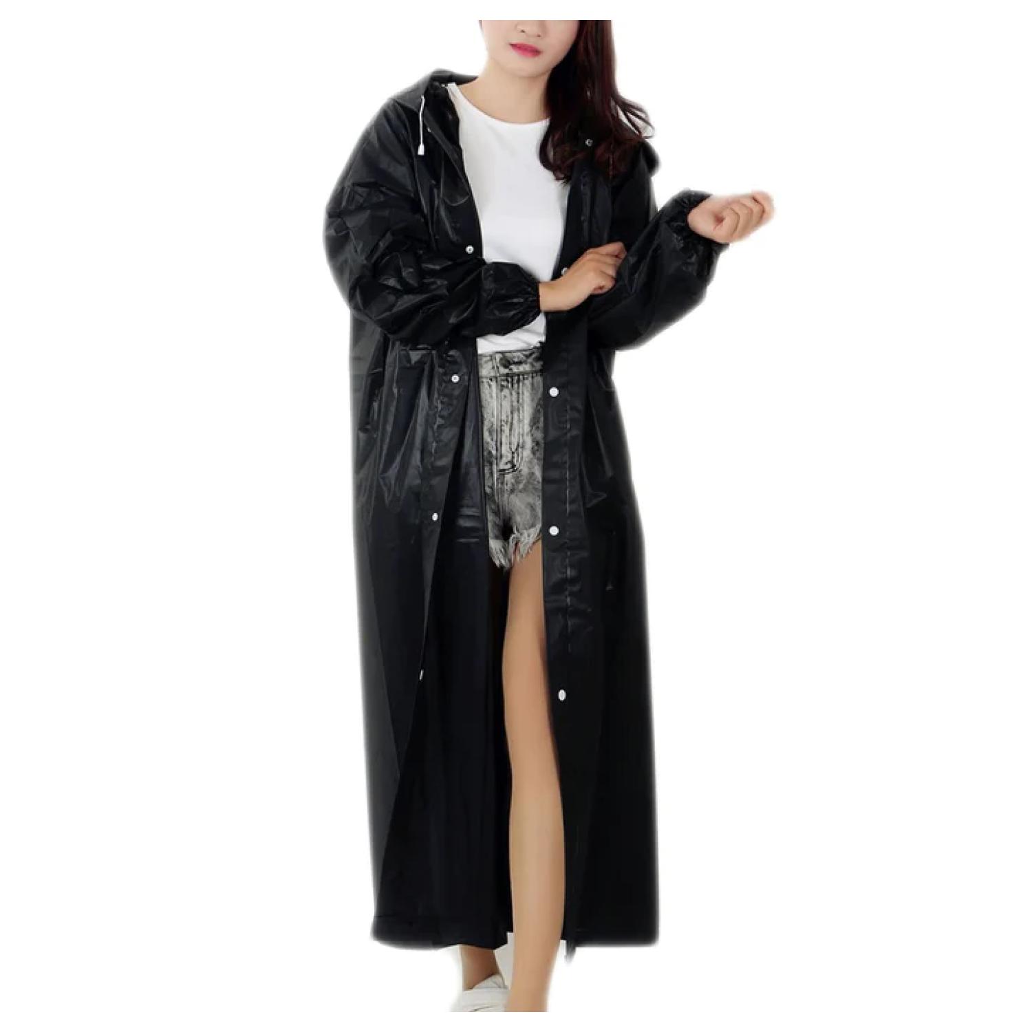 PONCHO IMPERMEABLE CON GORRO PARA LLUVIA NEGRO - 3