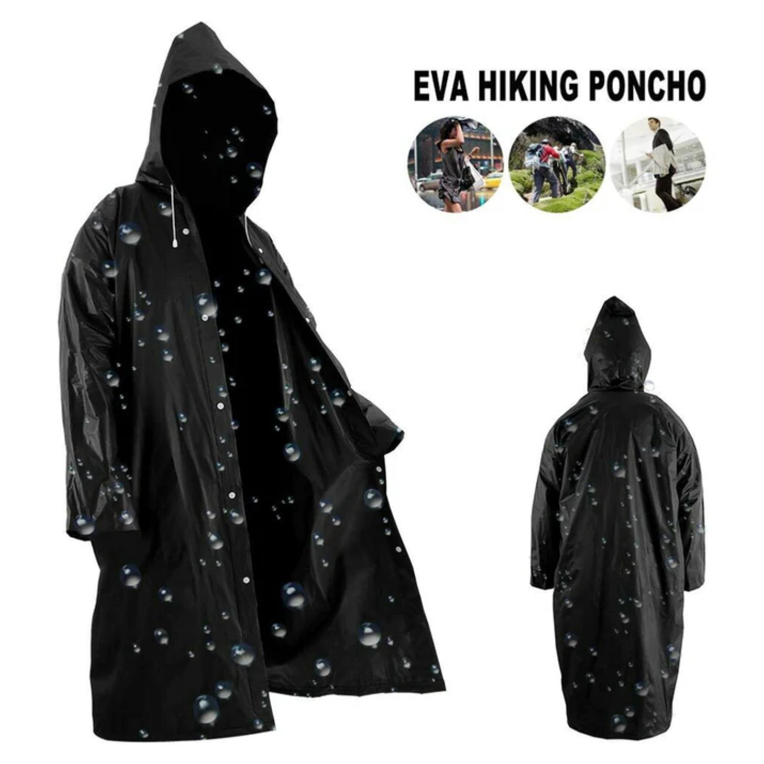 PONCHO IMPERMEABLE CON GORRO PARA LLUVIA NEGRO - 4