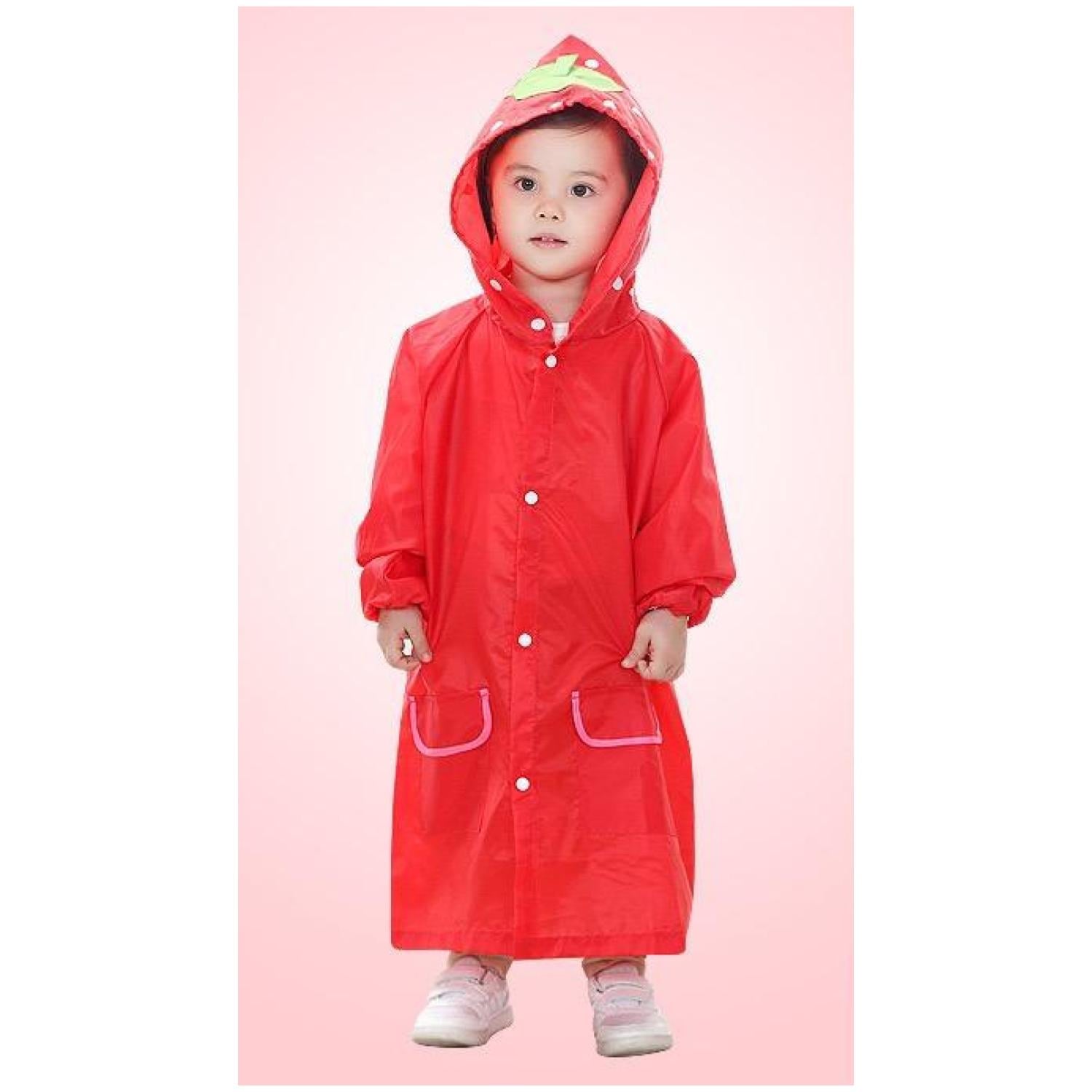 PONCHO IMPERMEABLE CON GORRO PARA LLUVIA INFANTIL ROJO - 2