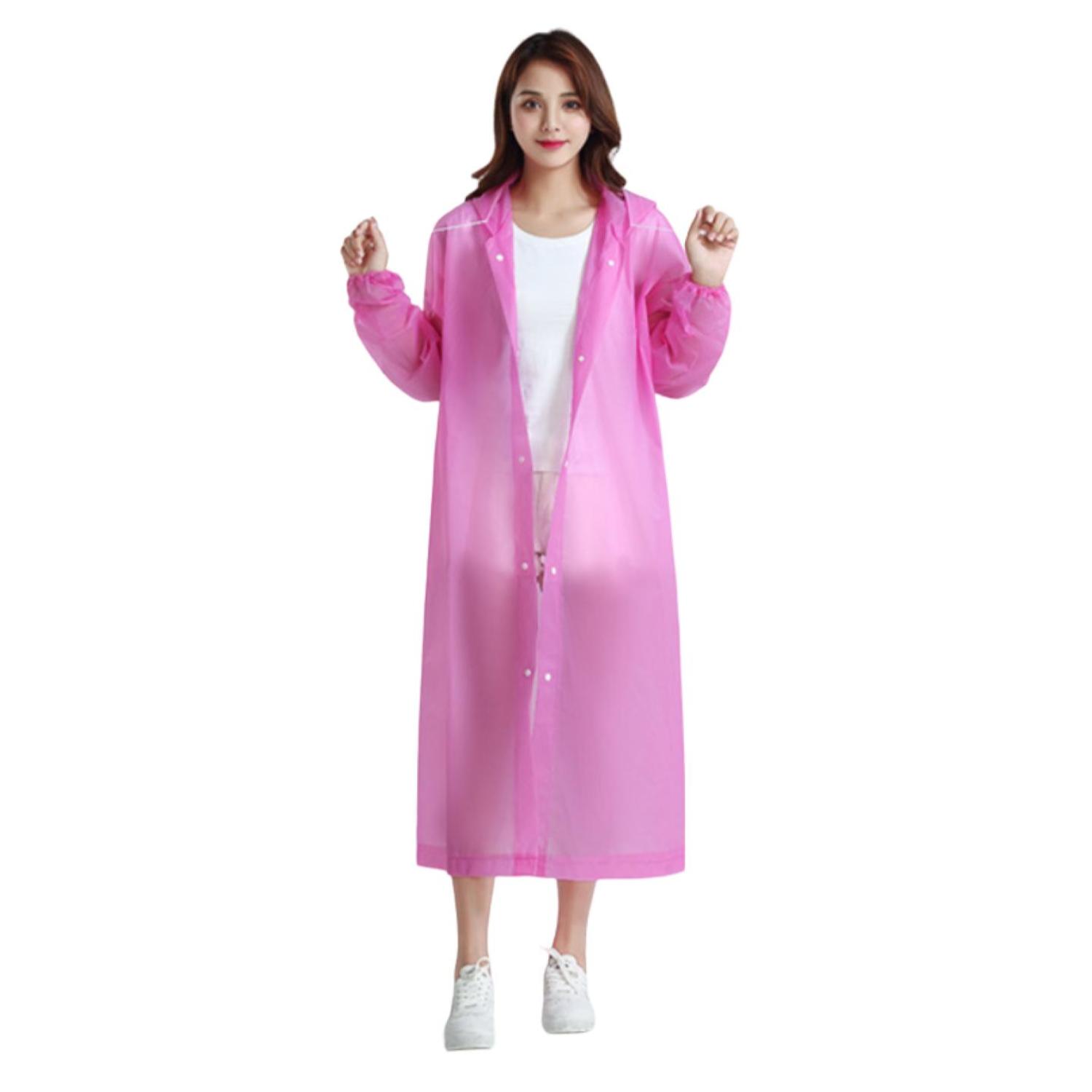 PONCHO IMPERMEABLE CON GORRO PARA LLUVIA ROSADO - 1