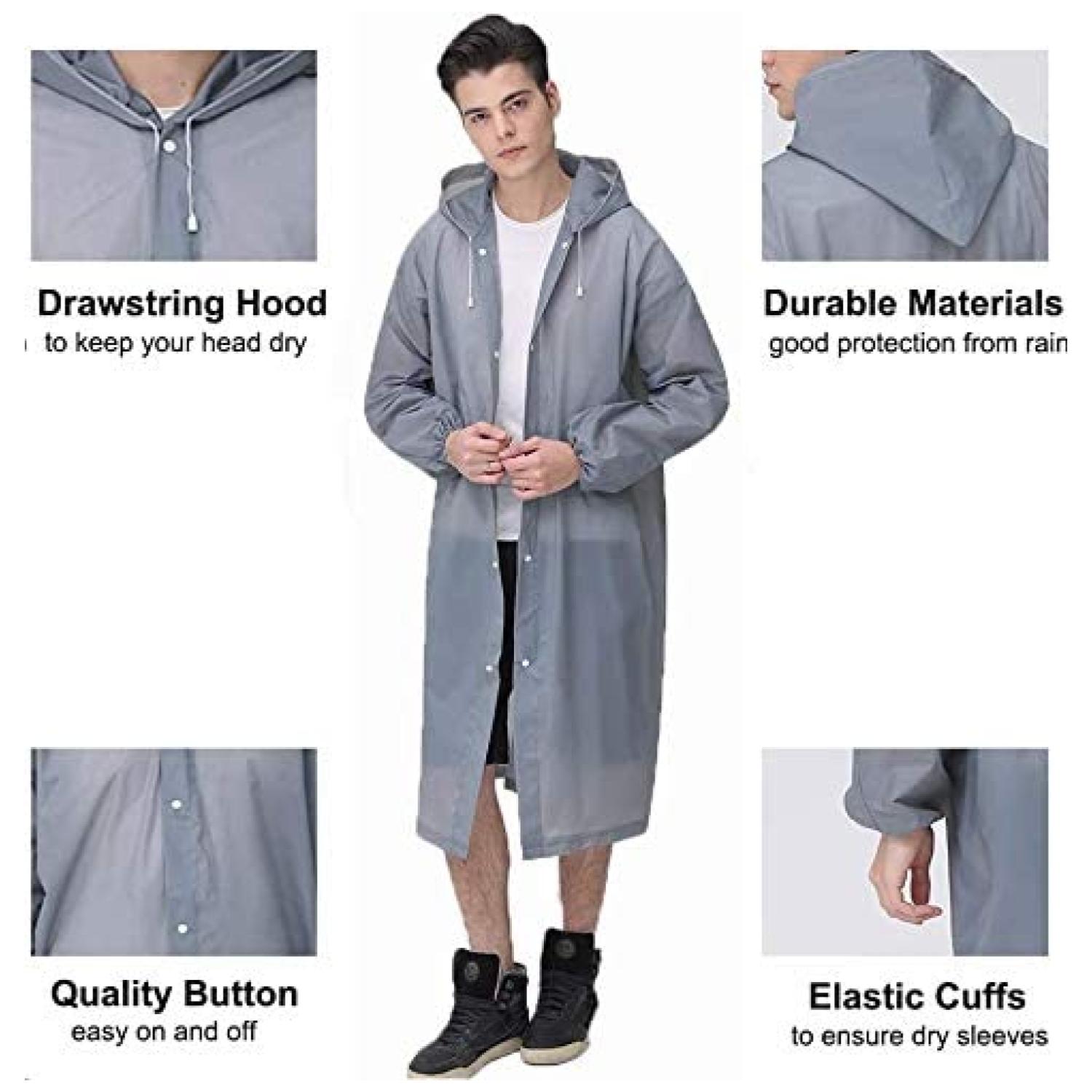 PONCHO IMPERMEABLE CON GORRO PARA LLUVIA GRIS - 3