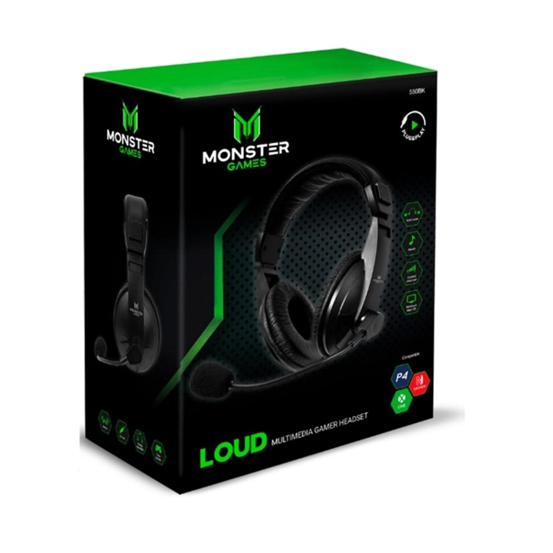 AUDÍFONOS GAMER MONSTER HEADSET PS4 PS5 PC LOUD NEGRO CONECTOR JACK 3.5MM - 2