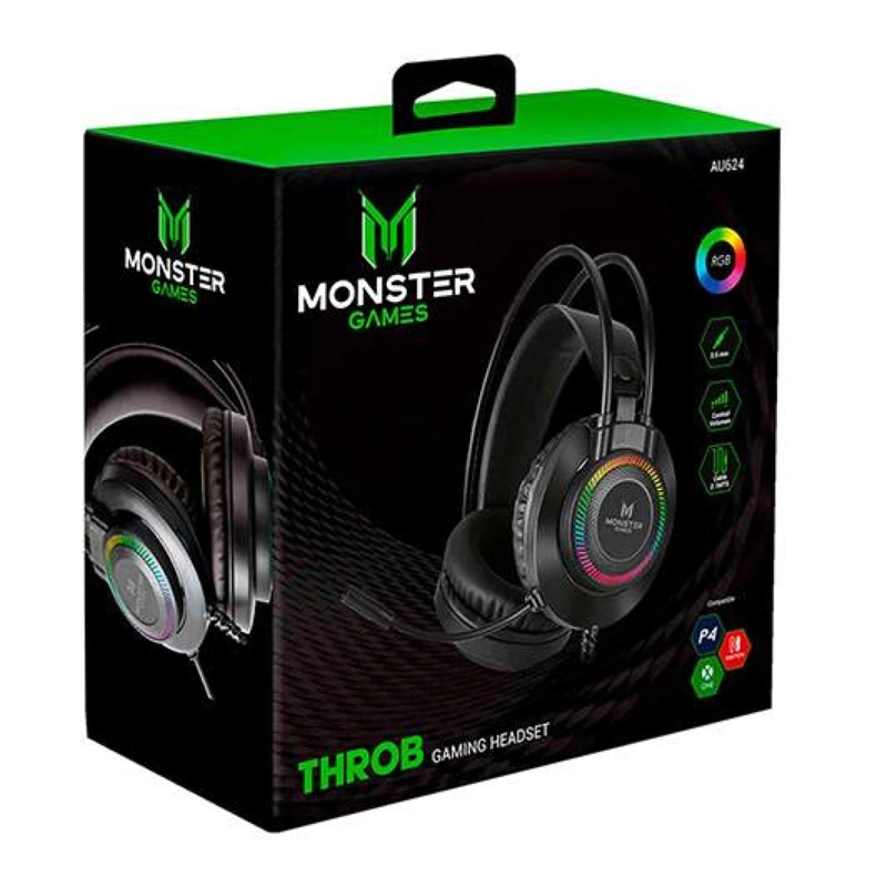 AUDÍFONOS GAMER MONSTER HEADSET USB RGB PS4 PC THROB CONECTOR JACK 3.5MM - 3