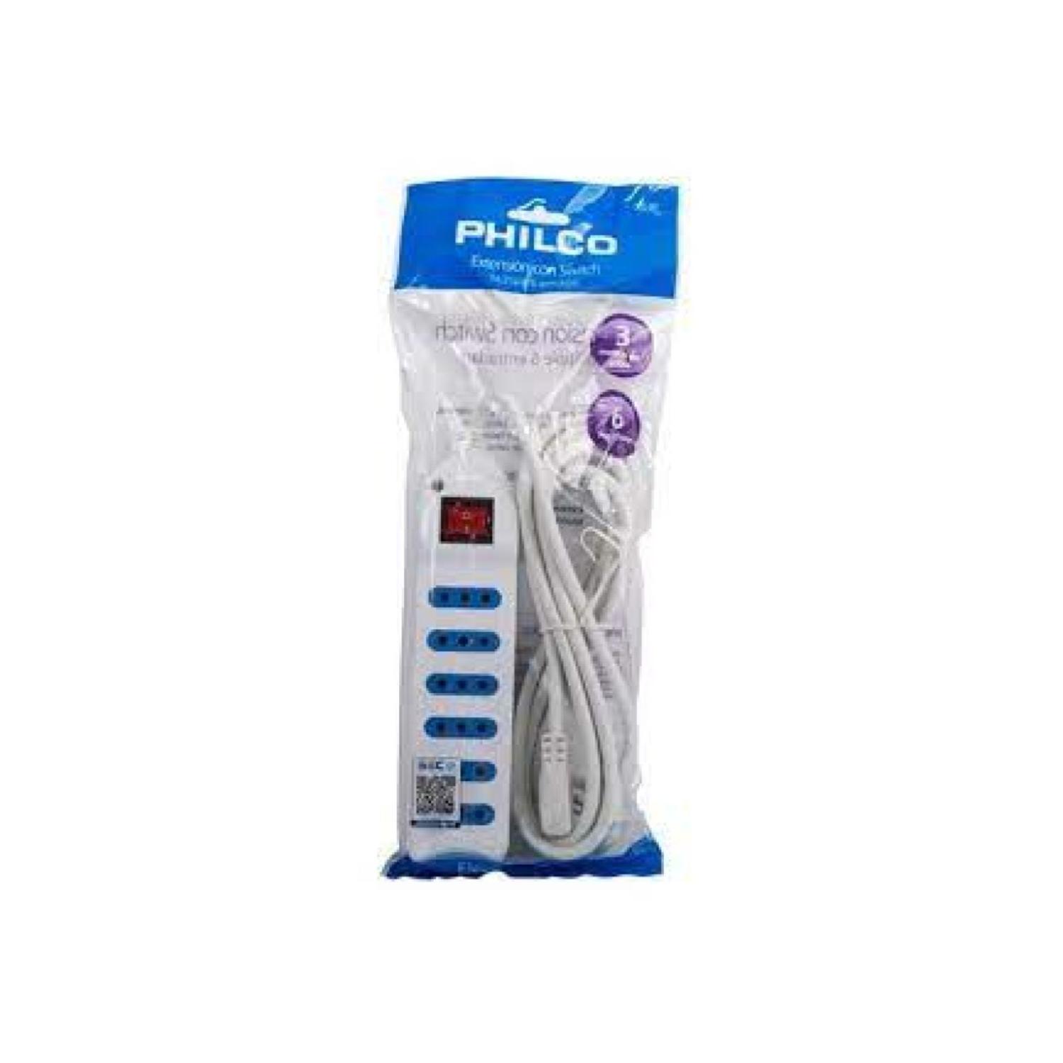 ALARGADOR EXTENSION PHILCO 6 ENTRADAS CON SWITCH 5 MTS BLANCO - 2