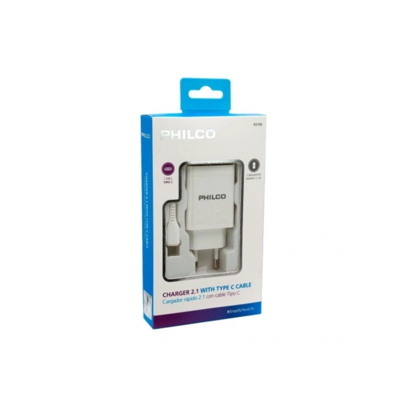 CARGADOR DE PARED 2 USB 2.1A CABLE MICRO USB BLANCO PHILCO - 2