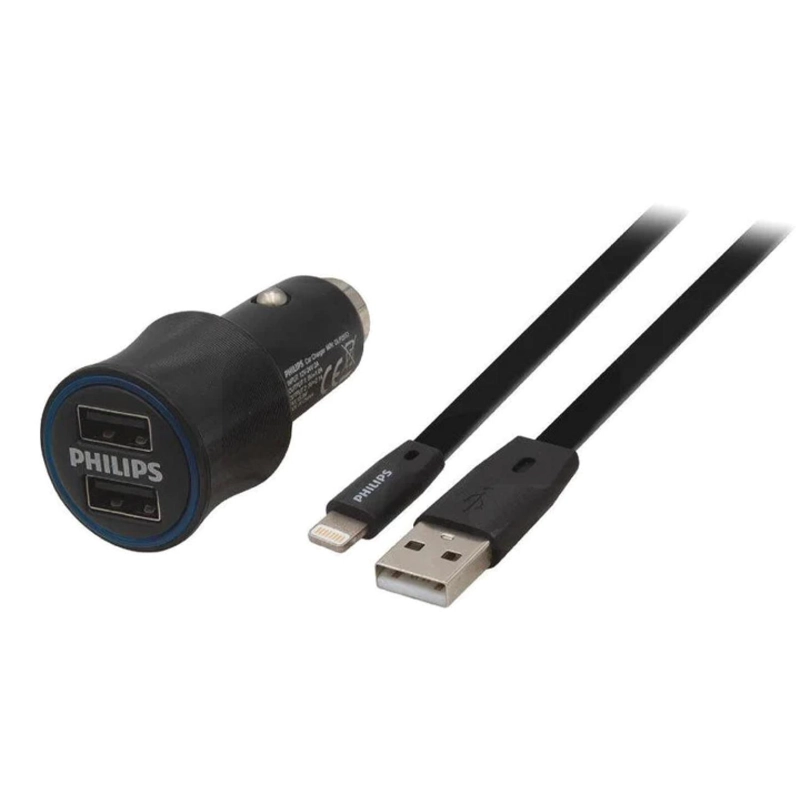 CARGADOR AUTO DOBLE USB CARGA RAPIDA USB LIGHTNING PHILIPS - 1