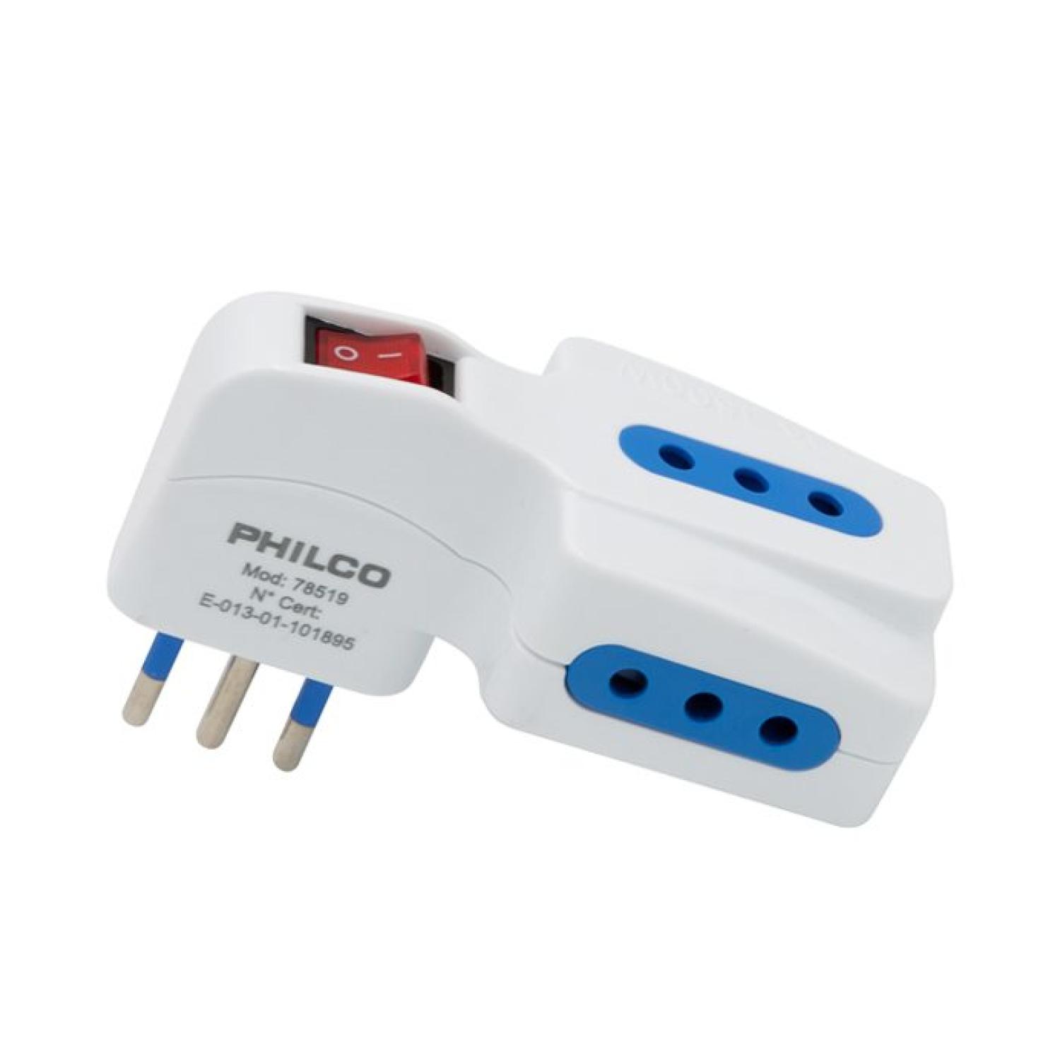 ENCHUFE PHILCO TRIPLE CON SWITCH 2P + T 10 A 250 V BLANCO - 2