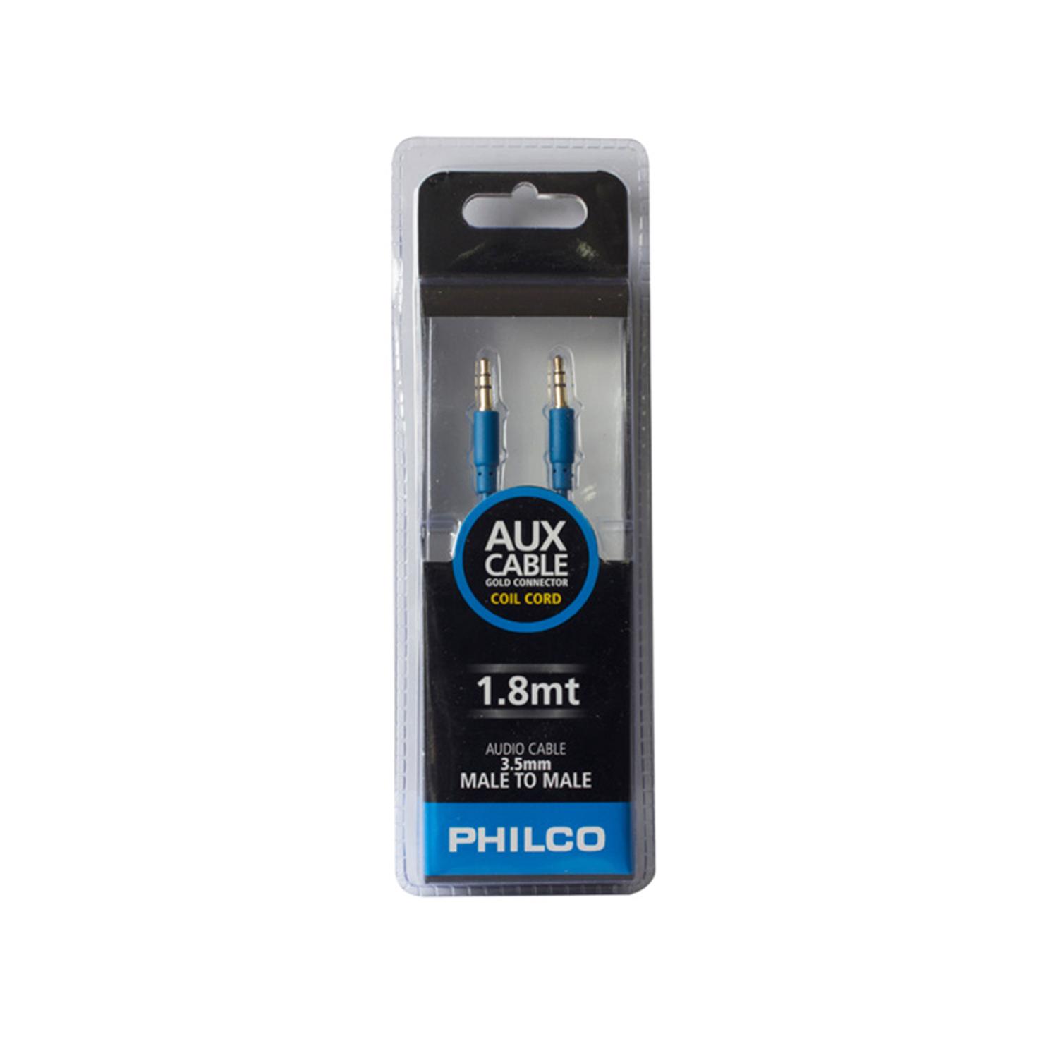 CABLE AUXILIAR AUDIO JACK 3.5 TRENZADO 1.8MTS AZUL PHILCO - 2