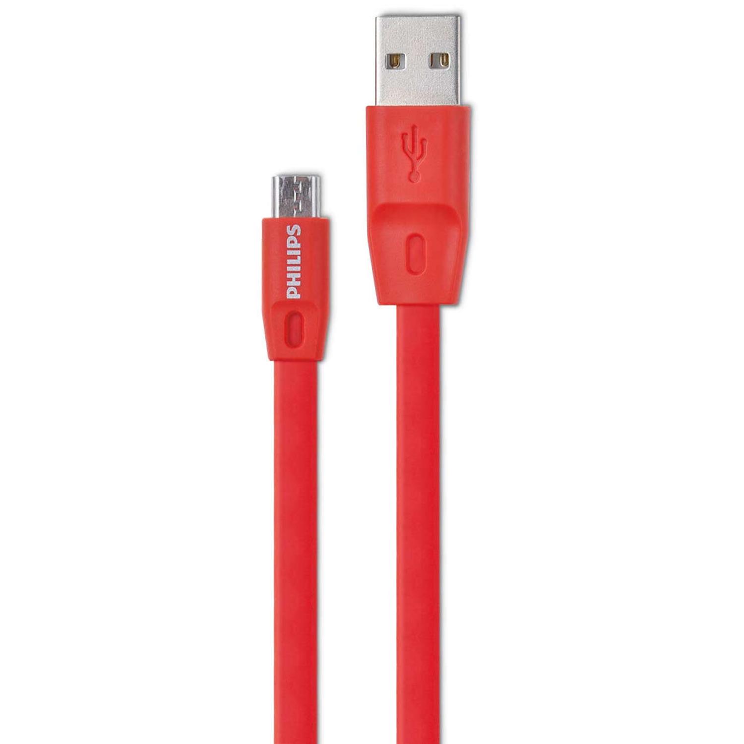 CABLE USB A MICRO USB 1.2MTS FLAT ROJO 2518R PHILIPS - 1
